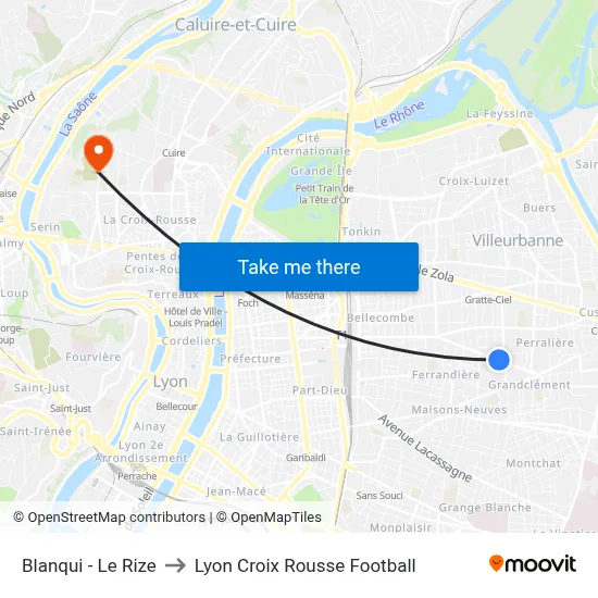Blanqui - Le Rize to Lyon Croix Rousse Football map