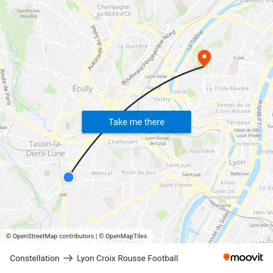 Constellation to Lyon Croix Rousse Football map