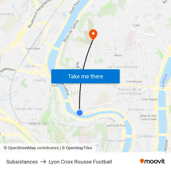 Subsistances to Lyon Croix Rousse Football map