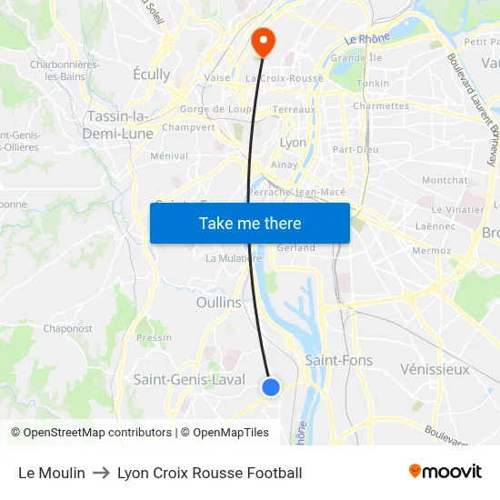 Le Moulin to Lyon Croix Rousse Football map