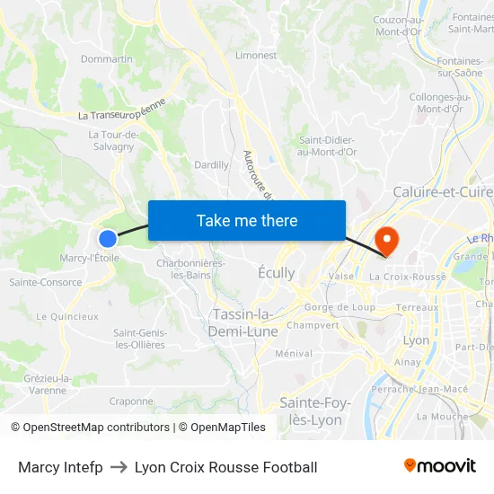 Marcy Intefp to Lyon Croix Rousse Football map