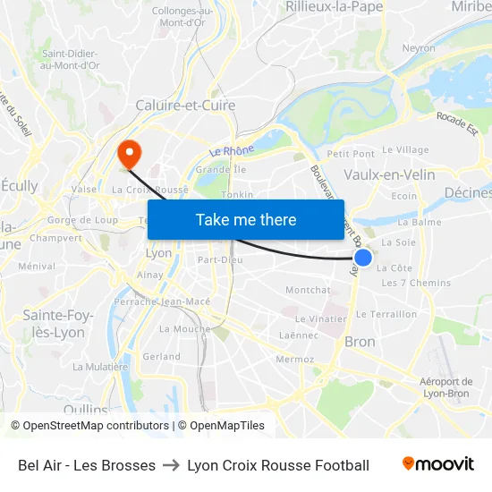 Bel Air - Les Brosses to Lyon Croix Rousse Football map