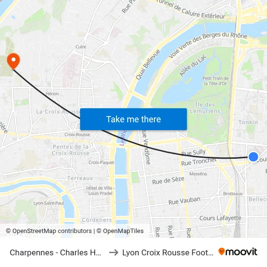 Charpennes - Charles Hernu to Lyon Croix Rousse Football map