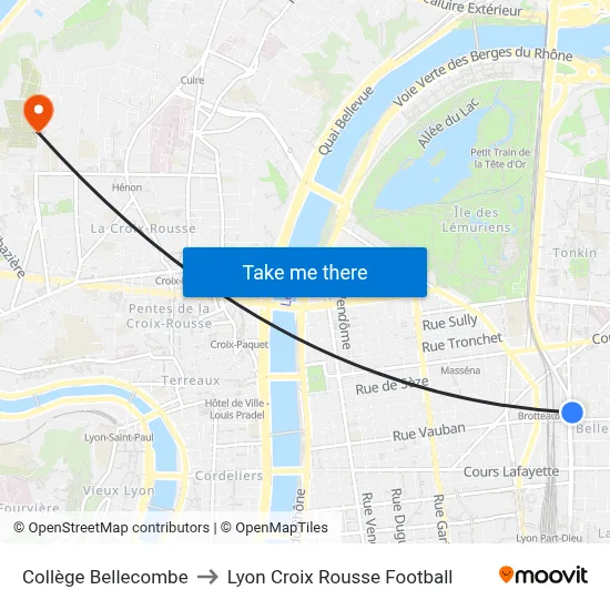 Collège Bellecombe to Lyon Croix Rousse Football map