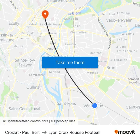 Croizat - Paul Bert to Lyon Croix Rousse Football map