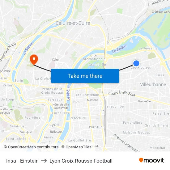 Insa - Einstein to Lyon Croix Rousse Football map
