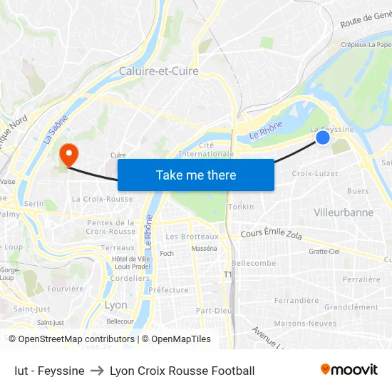 Iut - Feyssine to Lyon Croix Rousse Football map