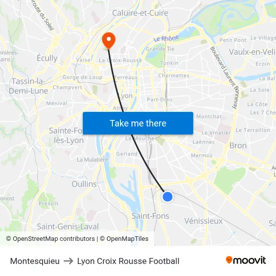 Montesquieu to Lyon Croix Rousse Football map