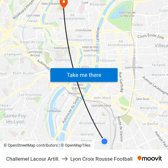 Challemel Lacour Artill. to Lyon Croix Rousse Football map
