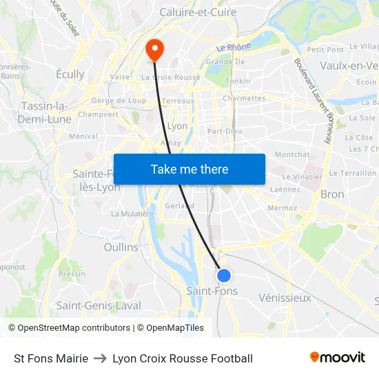 St Fons Mairie to Lyon Croix Rousse Football map