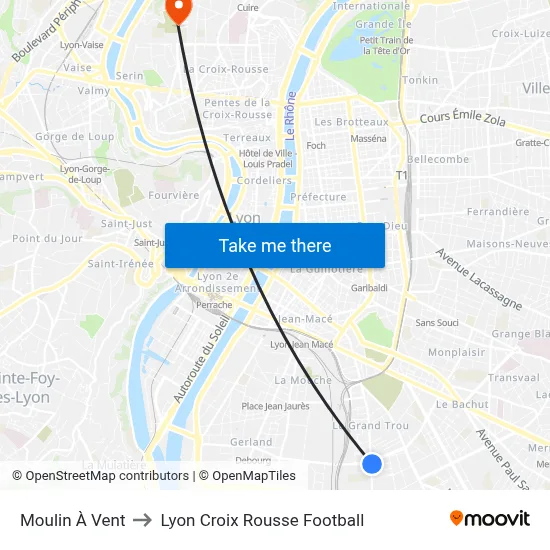 Moulin À Vent to Lyon Croix Rousse Football map