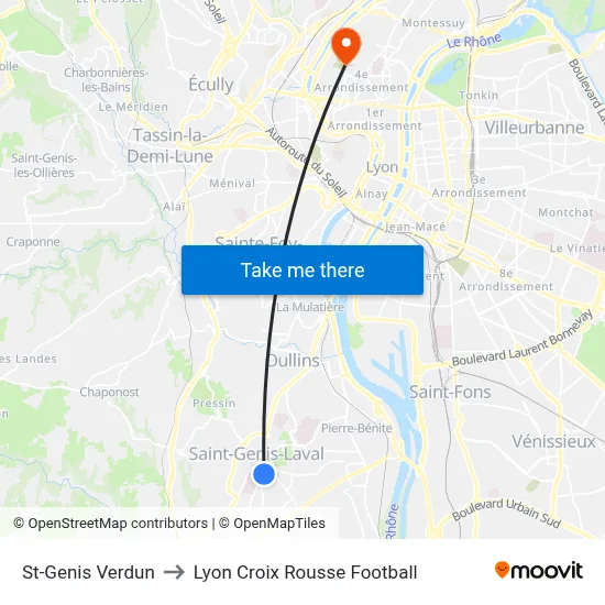 St-Genis Verdun to Lyon Croix Rousse Football map