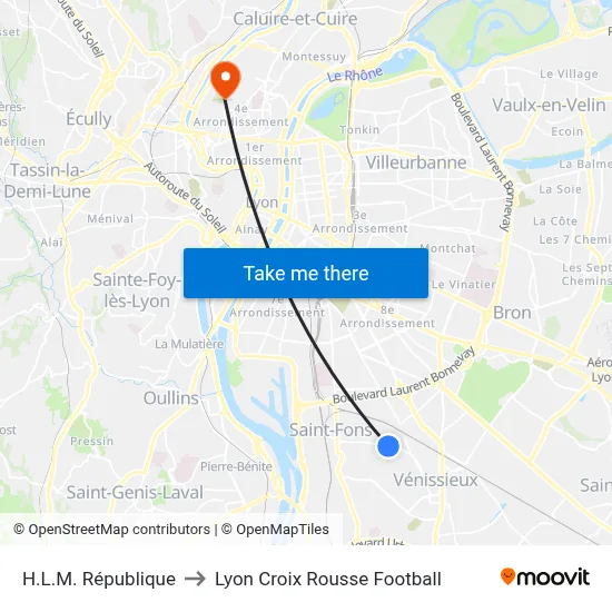 H.L.M. République to Lyon Croix Rousse Football map