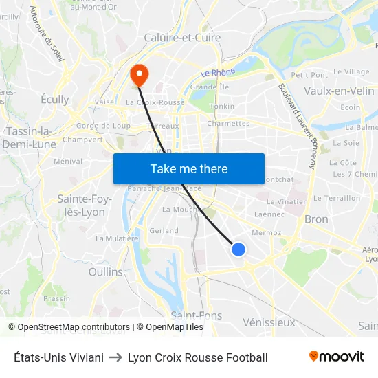 États-Unis Viviani to Lyon Croix Rousse Football map