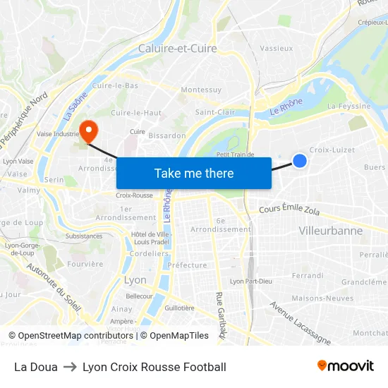 La Doua to Lyon Croix Rousse Football map