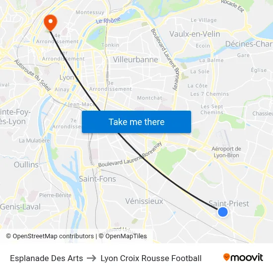 Esplanade Des Arts to Lyon Croix Rousse Football map