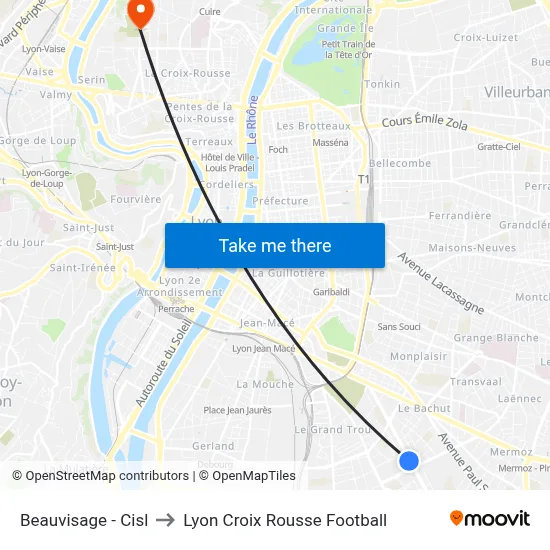 Beauvisage - Cisl to Lyon Croix Rousse Football map