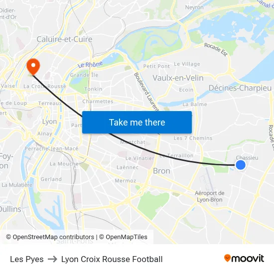 Les Pyes to Lyon Croix Rousse Football map