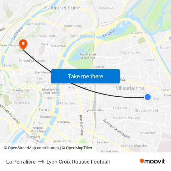 La Perralière to Lyon Croix Rousse Football map