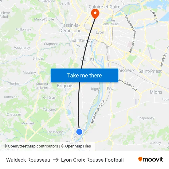 Waldeck-Rousseau to Lyon Croix Rousse Football map