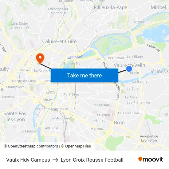 Vaulx Hdv Campus to Lyon Croix Rousse Football map