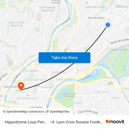 Hippodrome Loup Pendu to Lyon Croix Rousse Football map