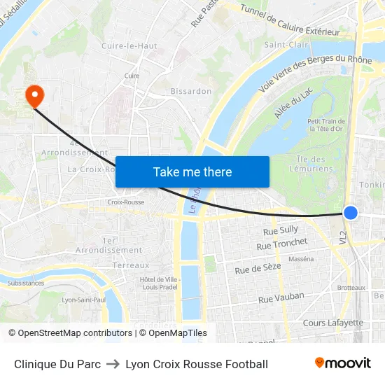 Clinique Du Parc to Lyon Croix Rousse Football map