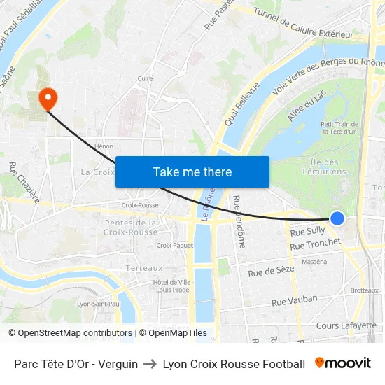 Parc Tête D'Or - Verguin to Lyon Croix Rousse Football map