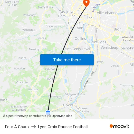 Four À Chaux to Lyon Croix Rousse Football map