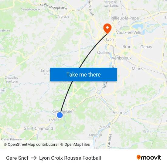 Gare Sncf to Lyon Croix Rousse Football map