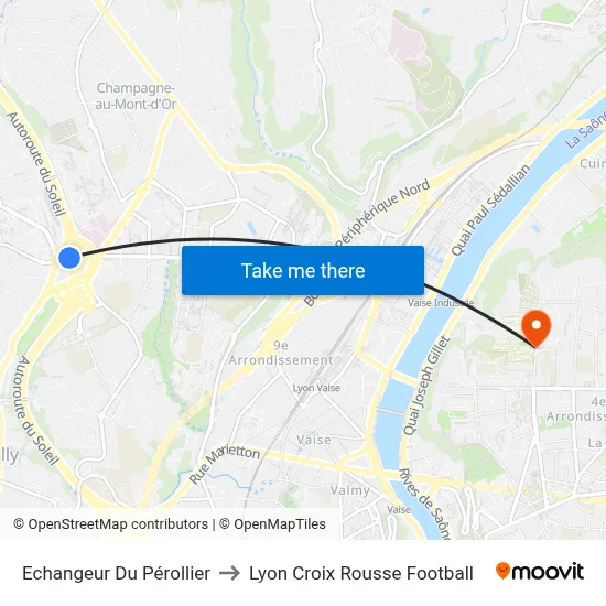 Echangeur Du Pérollier to Lyon Croix Rousse Football map