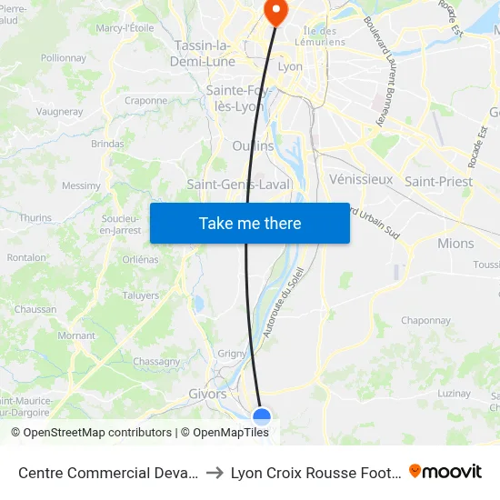 Centre Commercial Devalors to Lyon Croix Rousse Football map