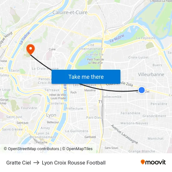 Gratte Ciel to Lyon Croix Rousse Football map