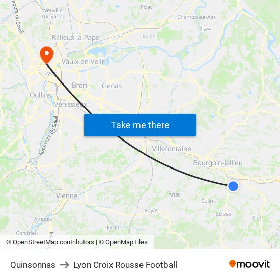 Quinsonnas to Lyon Croix Rousse Football map