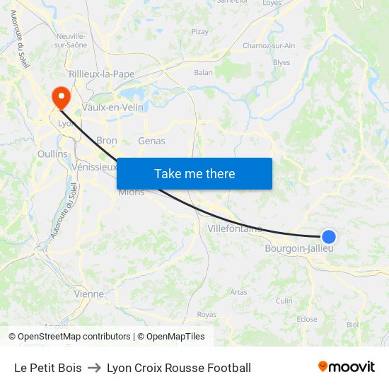 Le Petit Bois to Lyon Croix Rousse Football map