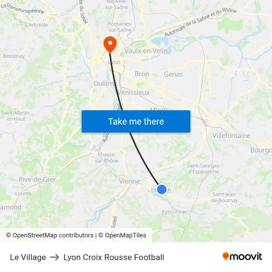 Le Village to Lyon Croix Rousse Football map