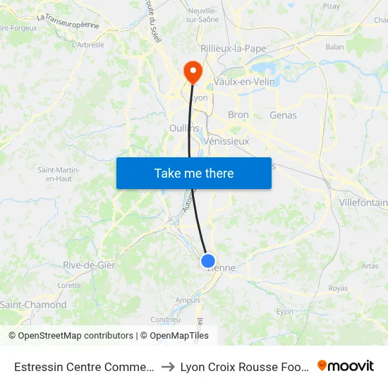 Estressin Centre Commercial to Lyon Croix Rousse Football map