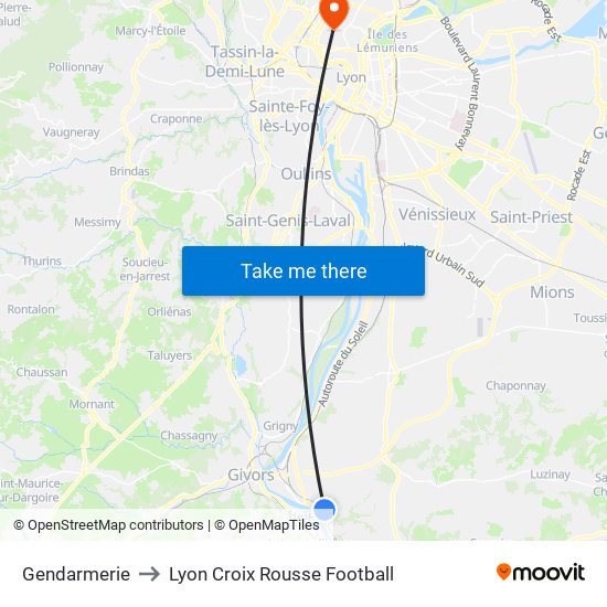 Gendarmerie to Lyon Croix Rousse Football map