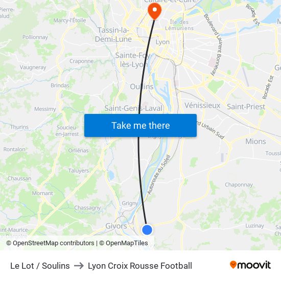 Le Lot / Soulins to Lyon Croix Rousse Football map