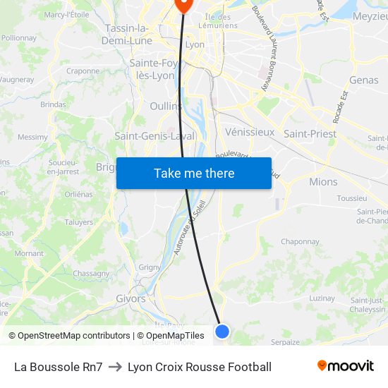 La Boussole Rn7 to Lyon Croix Rousse Football map