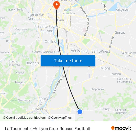 La Tourmente to Lyon Croix Rousse Football map