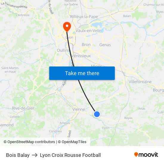 Bois Balay to Lyon Croix Rousse Football map
