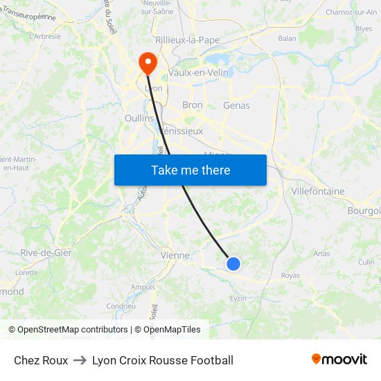 Chez Roux to Lyon Croix Rousse Football map