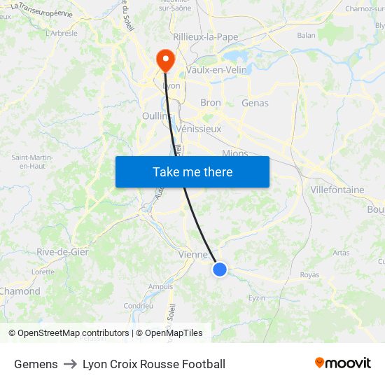 Gemens to Lyon Croix Rousse Football map