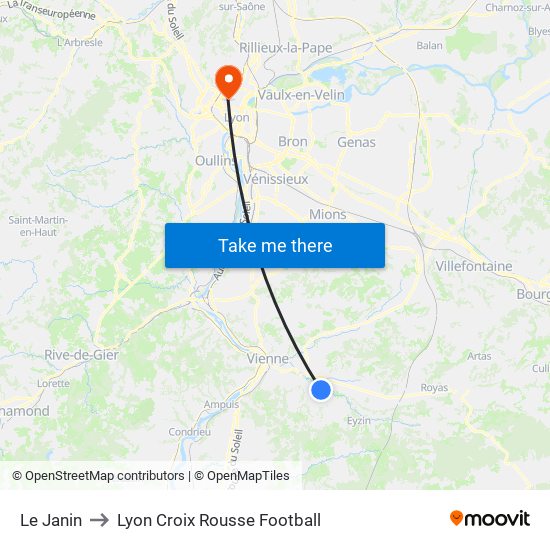 Le Janin to Lyon Croix Rousse Football map