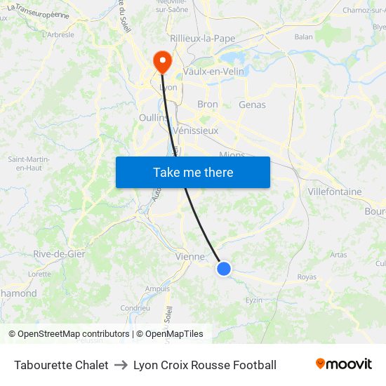 Tabourette Chalet to Lyon Croix Rousse Football map