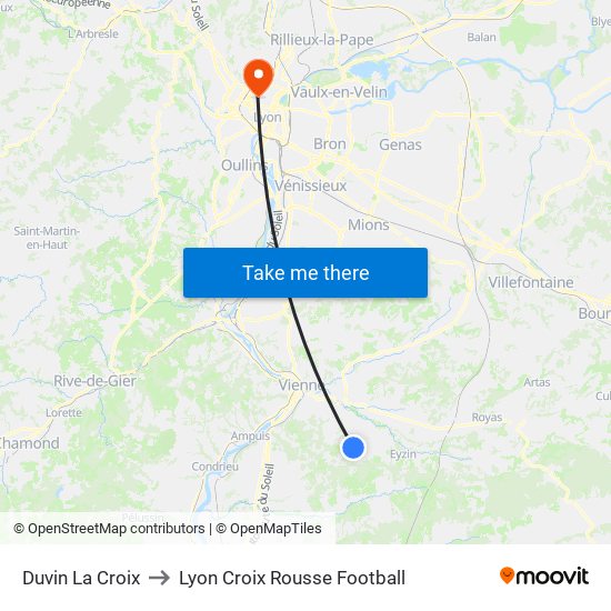 Duvin La Croix to Lyon Croix Rousse Football map