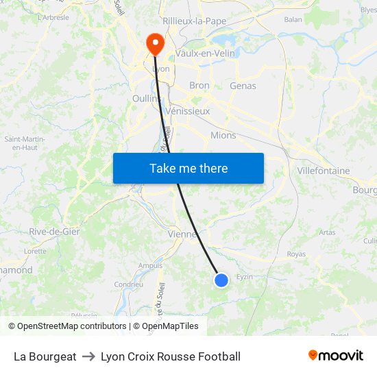 La Bourgeat to Lyon Croix Rousse Football map