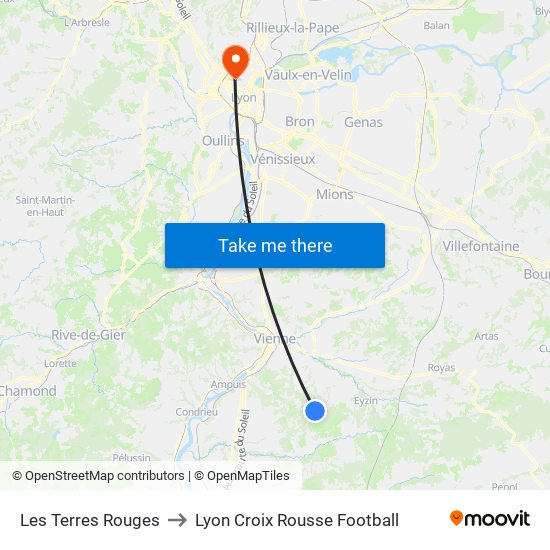 Les Terres Rouges to Lyon Croix Rousse Football map