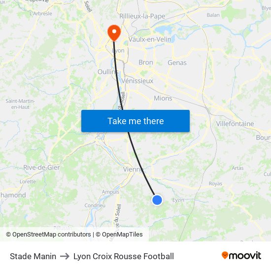 Stade Manin to Lyon Croix Rousse Football map